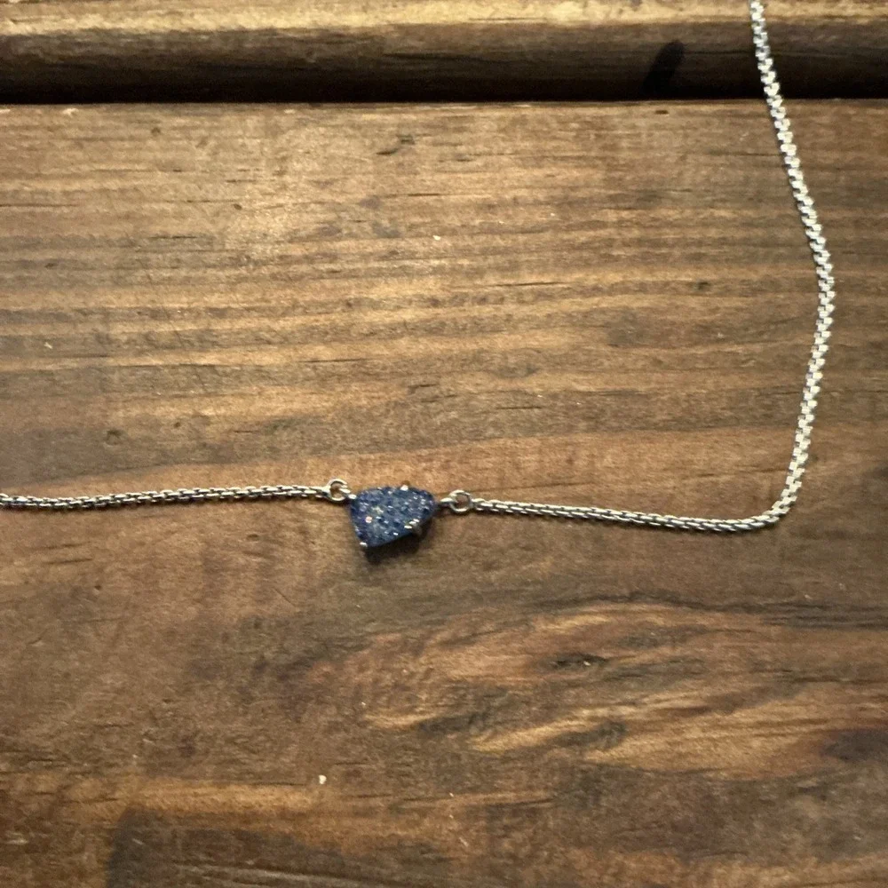 Kendra Scott Tess Blue Drusy & Rhodium Pendant Necklace NWT 14-16" Chain - Picture 3 of 3